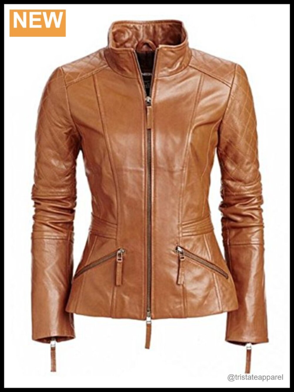 Genuine Leather Moto Biker Jacket Short Lambskin Zip Up